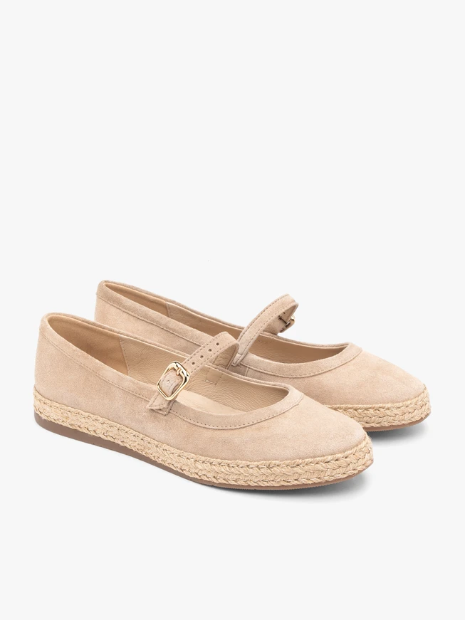 Sandfarbene Velours-Espadrilles mit Riemen