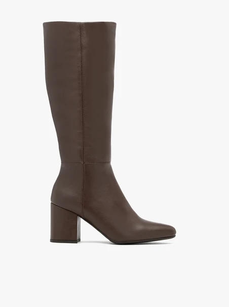 Brown leather wide calf boots