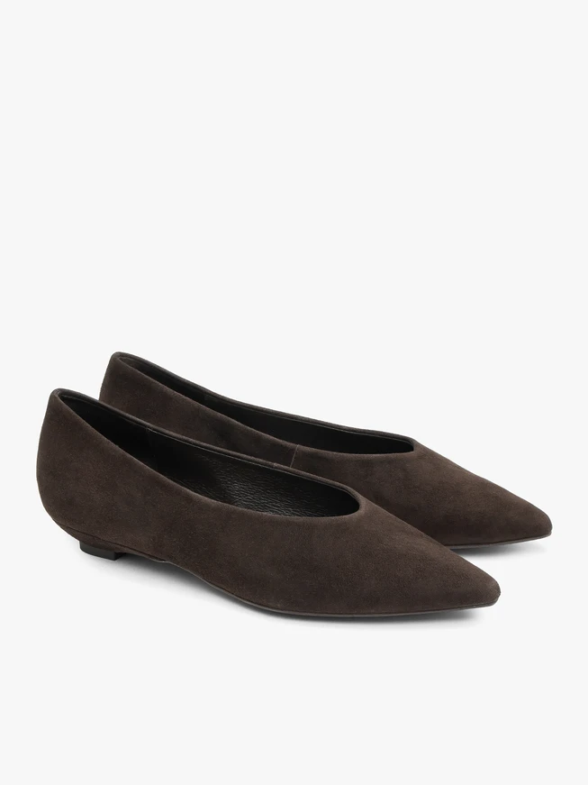 Dunkelbraune Ballerinas aus eingearbeitetem Veloursleder