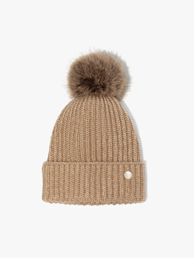 Beige Women’s Winter Hat with Pom Pom