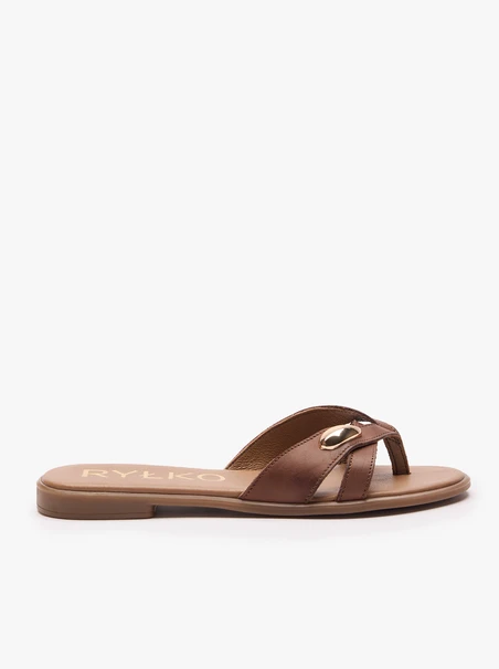 Dunkelbraune Flip Flops mit Verzierung