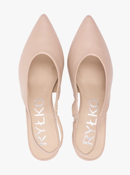 Beżowe czółenka slingback bez pięty ze skóry licowej