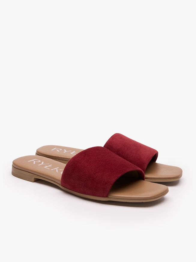 Flache Flip-Flops aus kastanienbraunem Veloursleder