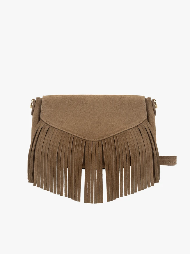 Dark beige clutch bag with tassels