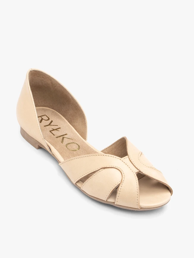 Beigefarbene, zehenoffene Ballerinas