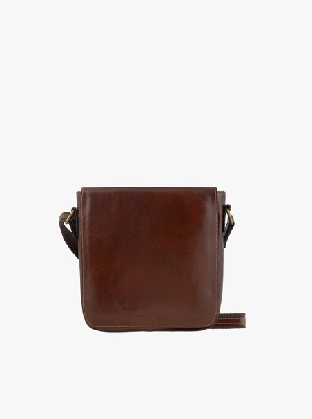 Hellbraune Tasche aus Leder und Stoff