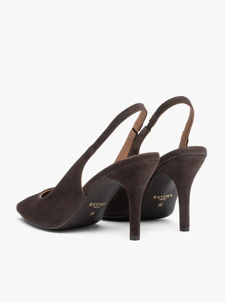 Brązowe czółenka bez pięty slingback na wysokim obcasie
