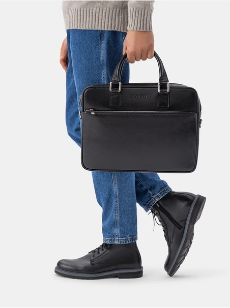 Schwarze A4-Ledertasche