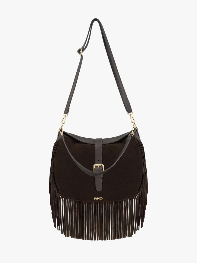 Brown handbag with tassels