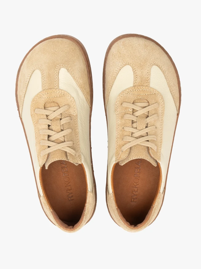 Beige Halbschuhe aus genarbtem Leder und Velours