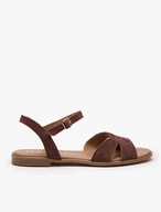 Flache Sandalen aus braunem Veloursleder