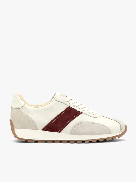 Cream Women’s Sneakers with Burgundy Stripe