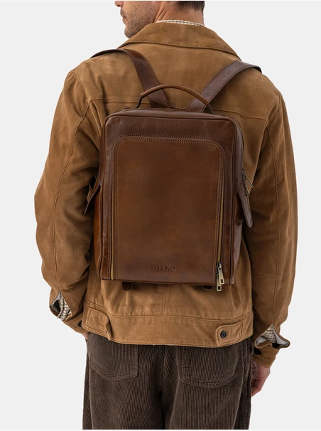 Unisex-Rucksack A4 aus hellbraunem Leder