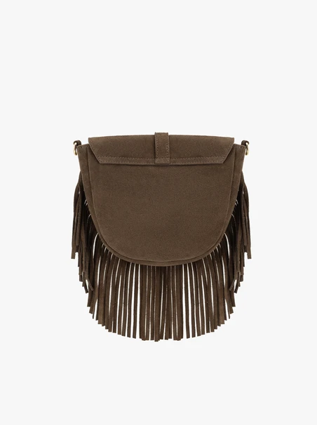Hellbraune Handtasche mit Quasten und Riemen