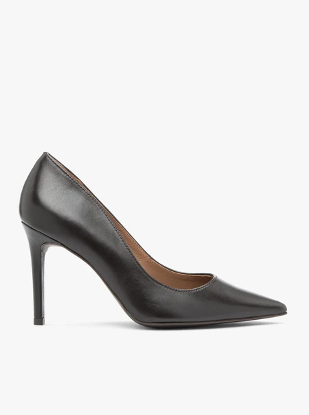 Dunkelbraune Pumps mit Absatz aus genarbtem Leder