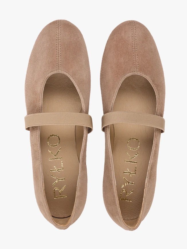 Hellbraune Veloursballerinas mit Riemen