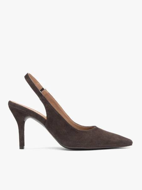 Brązowe czółenka bez pięty slingback na wysokim obcasie