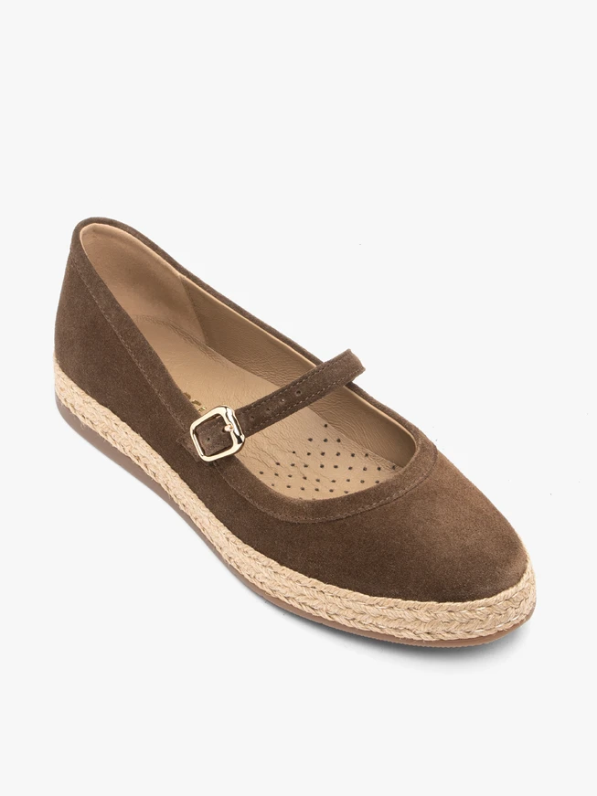 Braune Velours-Espadrilles mit Riemen