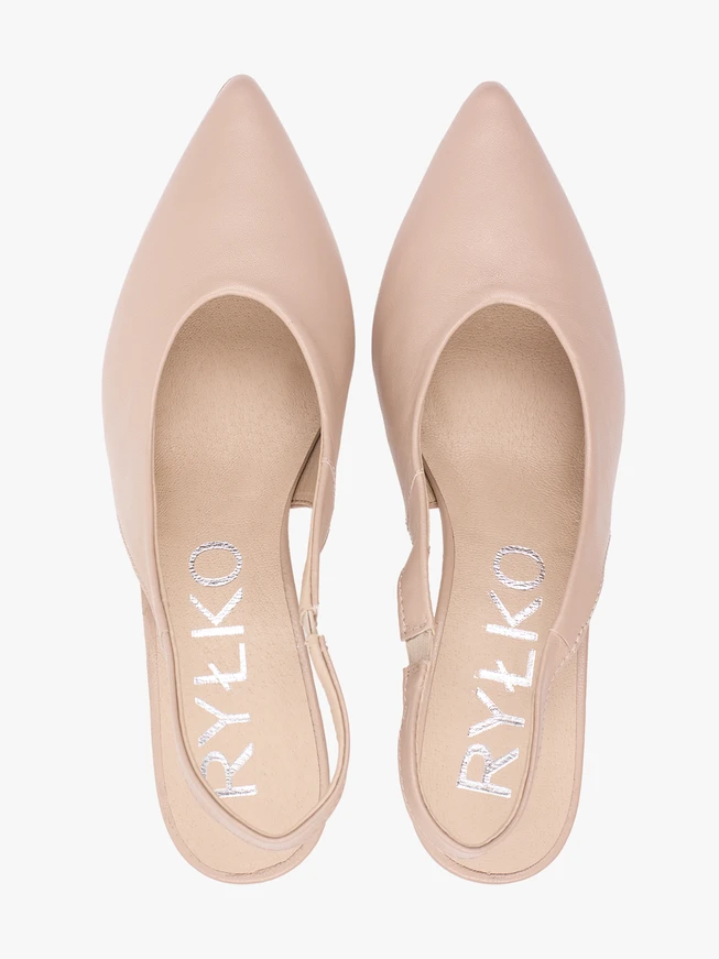 Beigefarbene Slingback-Pumps aus Leder ohne Absatz