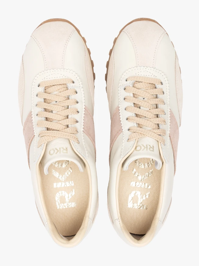 Cremefarbene Sportschuhe mit beigem Riemen