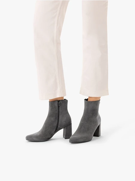 Grey velour heeled boots