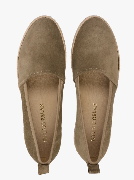 Espadrilles aus olivfarbenem Veloursleder
