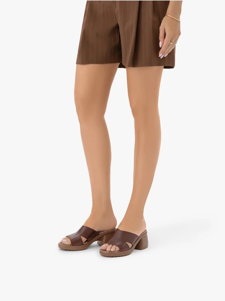 Brown Heeled Slides
