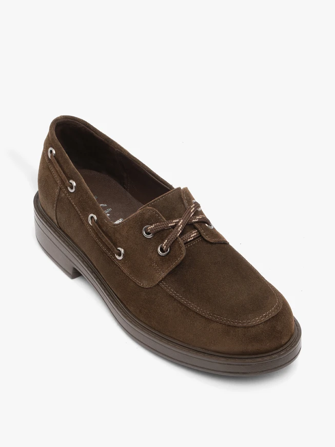 Brown velour half shoes with lacing