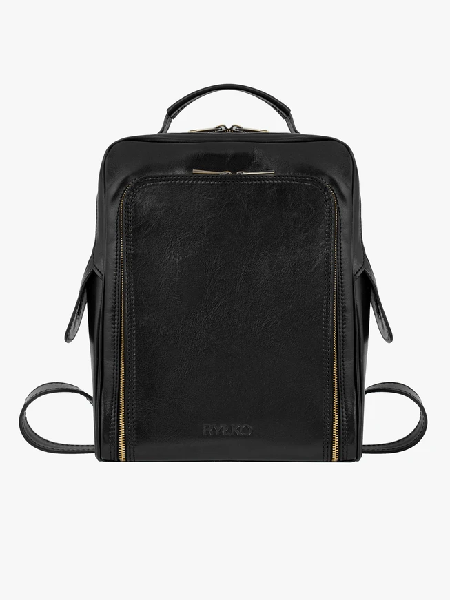 A4-Rucksack aus schwarzem Leder