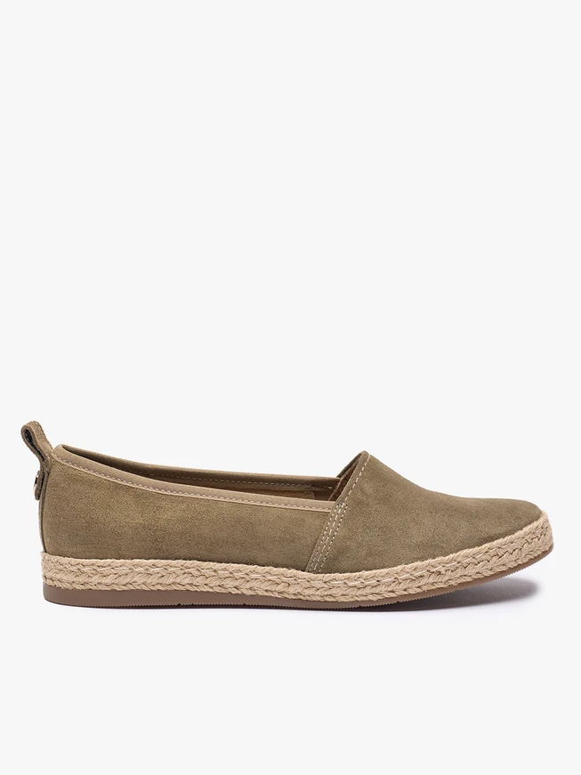 Oliwkowe espadryle ze skóry welurowej