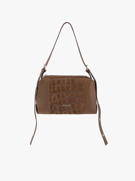 Light brown handbag with a crocodile-skin pattern