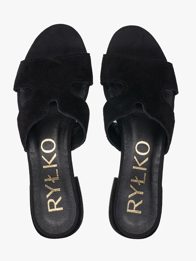 H-Flip-Flops aus schwarzem Veloursleder