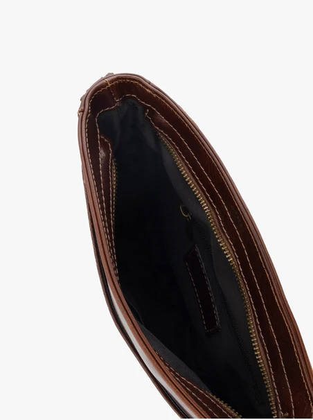 Hellbraune Tasche aus Leder und Stoff