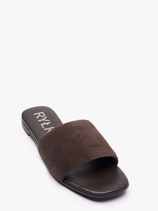 Flache Flip-Flops aus braunem Veloursleder