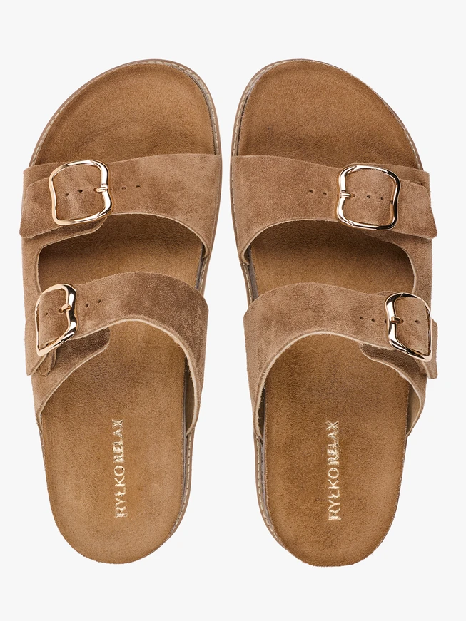 Beigefarbene Flip-Flops mit zwei Riemen