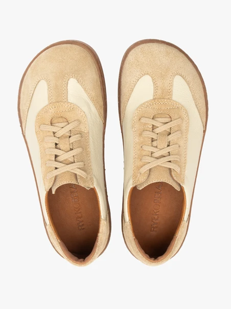 Beige Halbschuhe aus genarbtem Leder und Velours