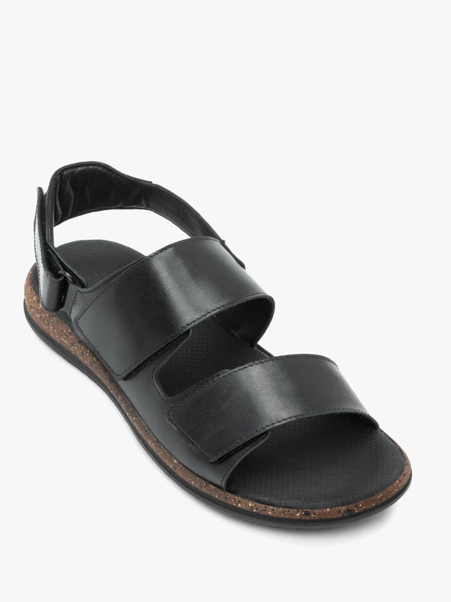 Schwarze Ledersandalen mit Klettverschluss