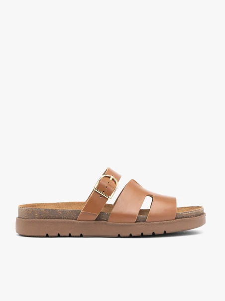 Brown H Sandals with Buckled Strap