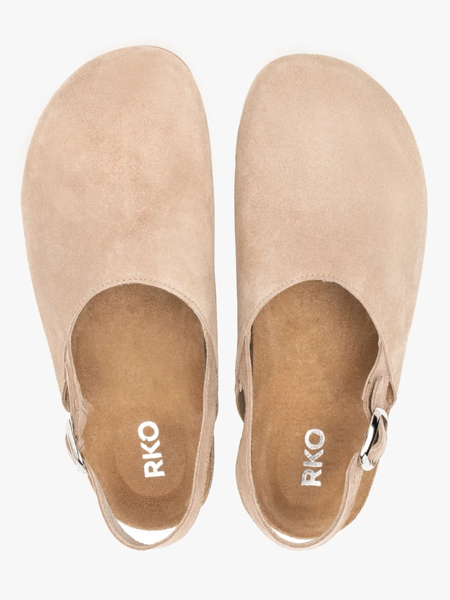Beige Pantoletten mit Velourslederriemen