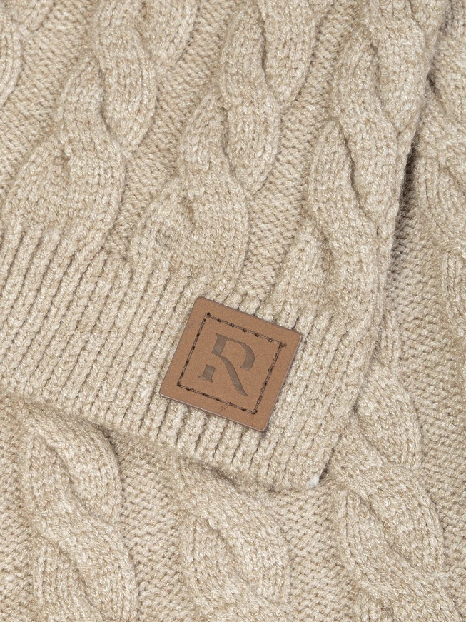 Beige kariertes Set: Mütze und Schal