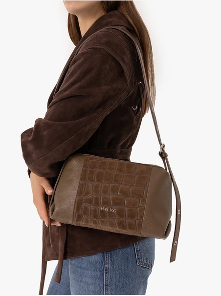 Light brown handbag with a crocodile-skin pattern