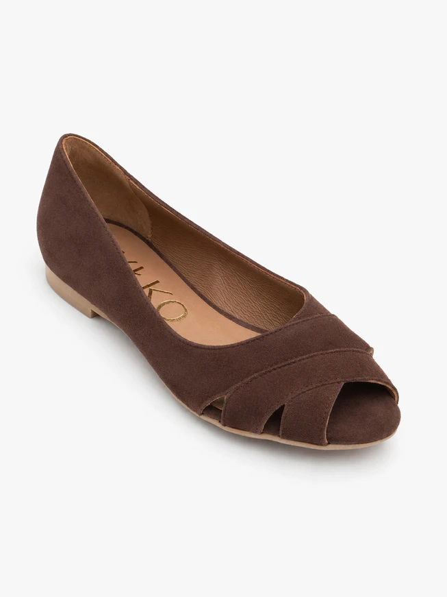 Braune Peep-Toe-Ballerinas