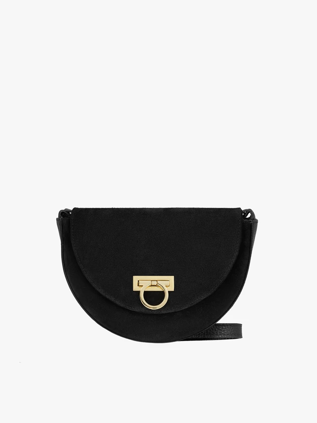 Schwarze Lederhandtasche mit Schnallenverschluss
