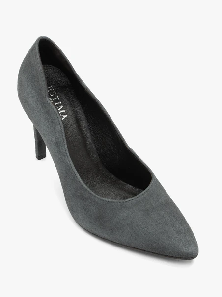 Graphite velour leather pumps with stiletto heel