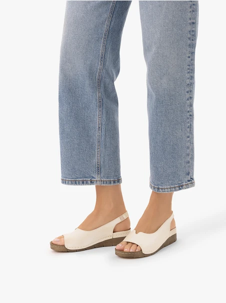 Cream-colored full-grain leather sandals