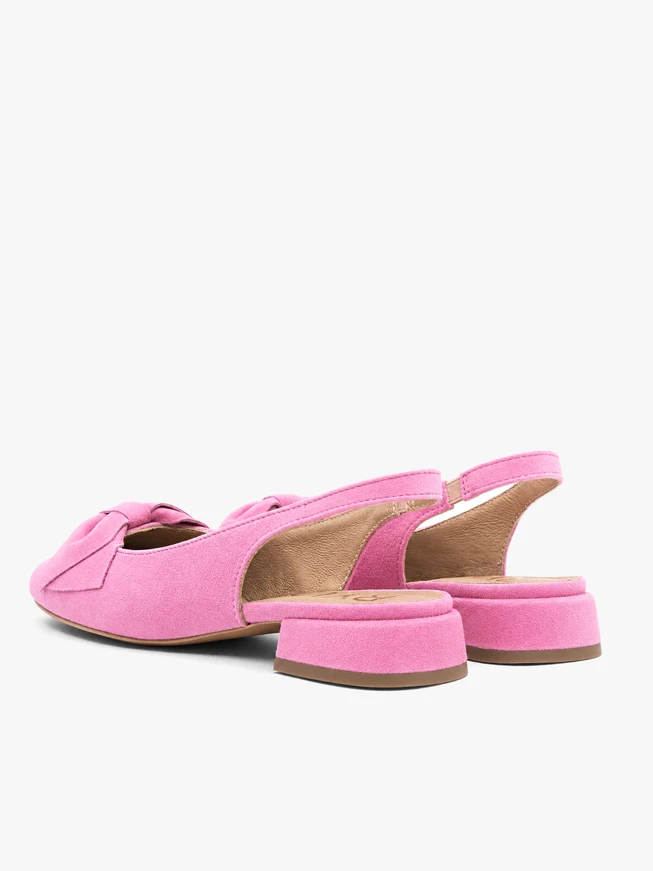 Pink slingback heelless pumps with bow