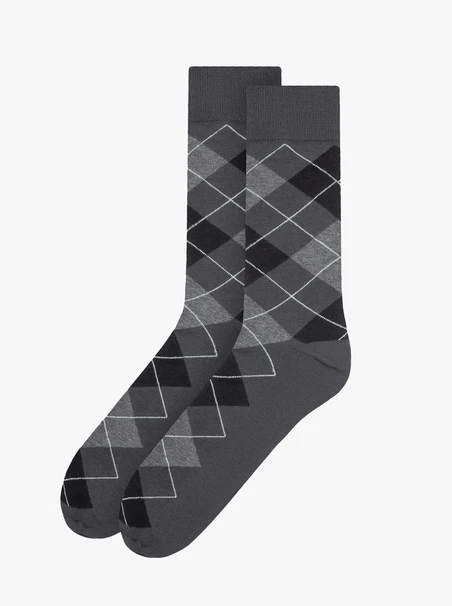 Graphite-colored cotton socks with a diamond pattern