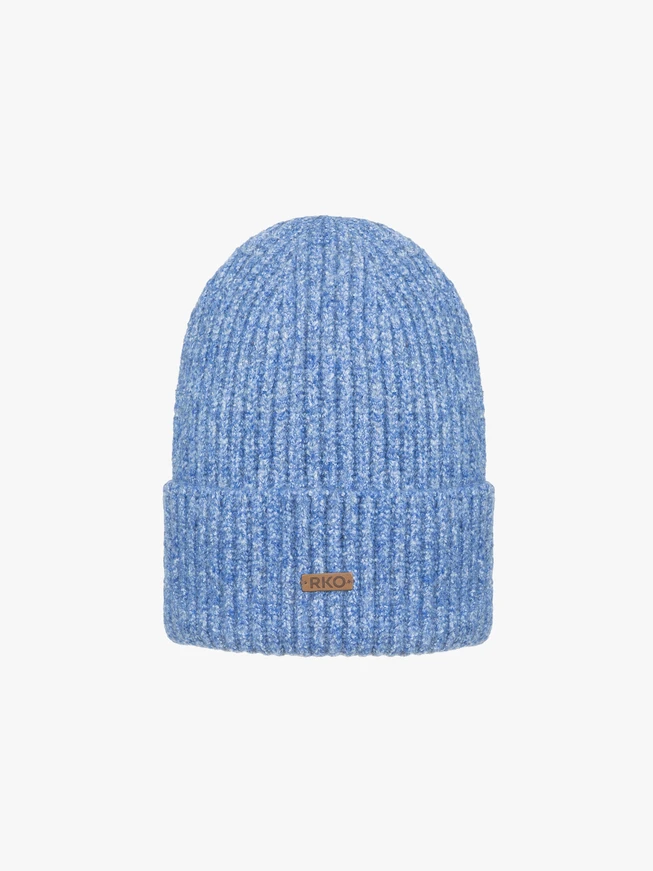 Blue hat with wool accents