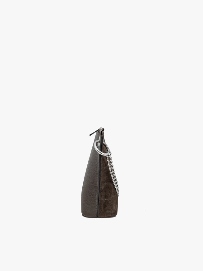 Dark brown crocodile-print handbag