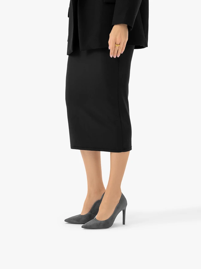 Graphite velour leather pumps with stiletto heel